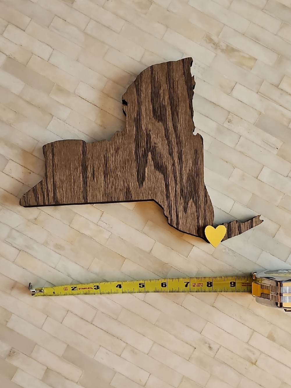 Rustic Brown Wood New York State Wall Decor with Yellow Heart